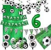 LUQ – Verjaardag 6 Jaar Voetbal Set – Groen-Zwart-Wit – Kinderfeest Football Decoratie – Birthday Versiering Pakket