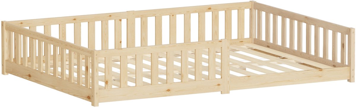 ml-design kinderbed 140x200 cm vloerbed massief grenehouten peuter- en juniorbed met stevige lattenbodem en valbeveiliging natuurlijk eenpersoons bedframe voor jongens en meisjes montessori speelbed minimalistisch design