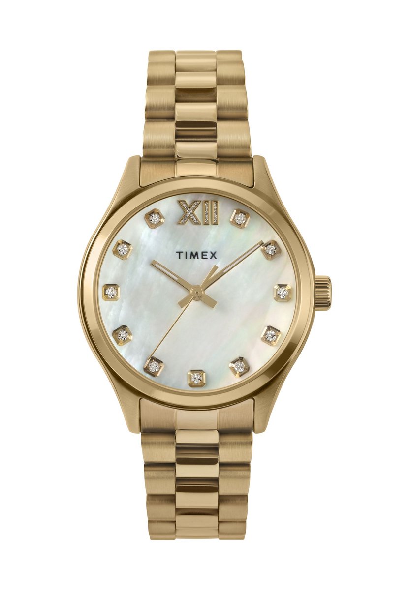 Timex Timex Legacy Quartz Analoog Horloge Goudkleurig Behuizing Gemaakt Van 100% Low Lead Brass En Een Armband Van 100% Rvs 16 mm TW2W85400AJ