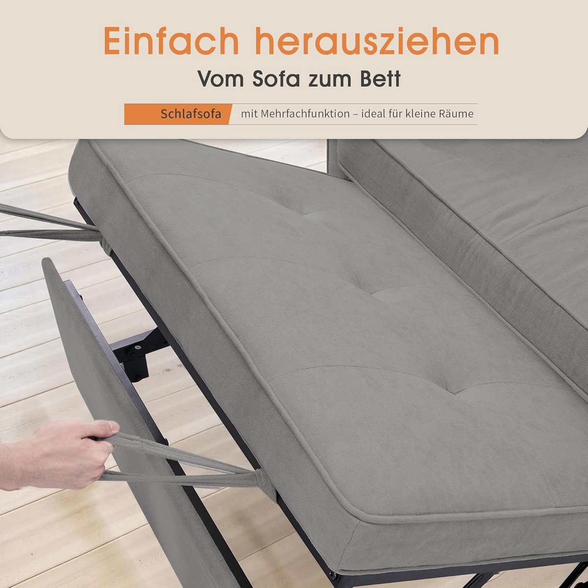 Slaapbank 3-in-1 186 x 122 cm – Verstelbare Slaapbank met 5-Traps Rugleuning, Opbergvakken & Kussens – Tweezits Sofa Bed voor Kleine Ruimtes & Logeerkamer – Lichtgrijs – Pauwhome