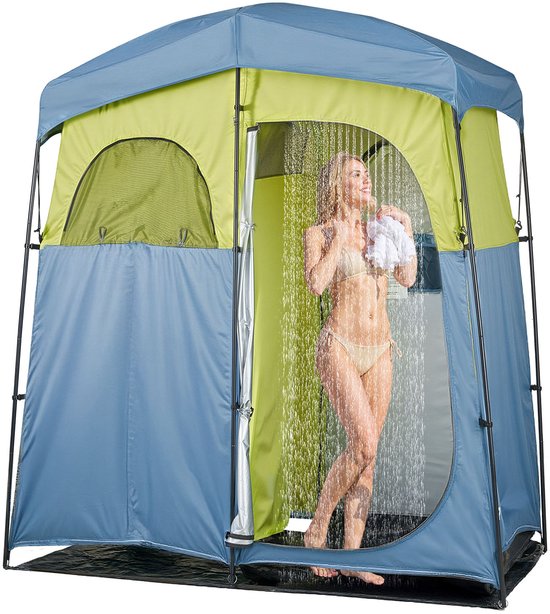 VEVOR 2-Kamer Douchetent, Toilettent (2133x1067x2133 mm) met Douchezak, Omkleedtent Inclusief Haringen, Touwen, Draagtas En Steunpalen, Gemaakt van 150d Oxford-Stof, Geschikt Voor Kamperen, Strand En Vissen van Merkloos — afbeelding 2