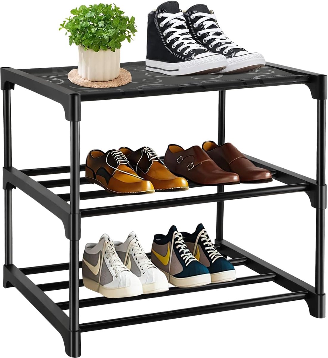 Imperatoris - Schoenenkastje - Schoenenrek - ‎43.5 x 9.5 x 9.5 cm - Schoenenkast - Schoenenplank - 3 Verstelbare Lagen - Opbergen van Schoenen - ‎‎‎Voor 6 Paar Schoenen - Metaal - zwart