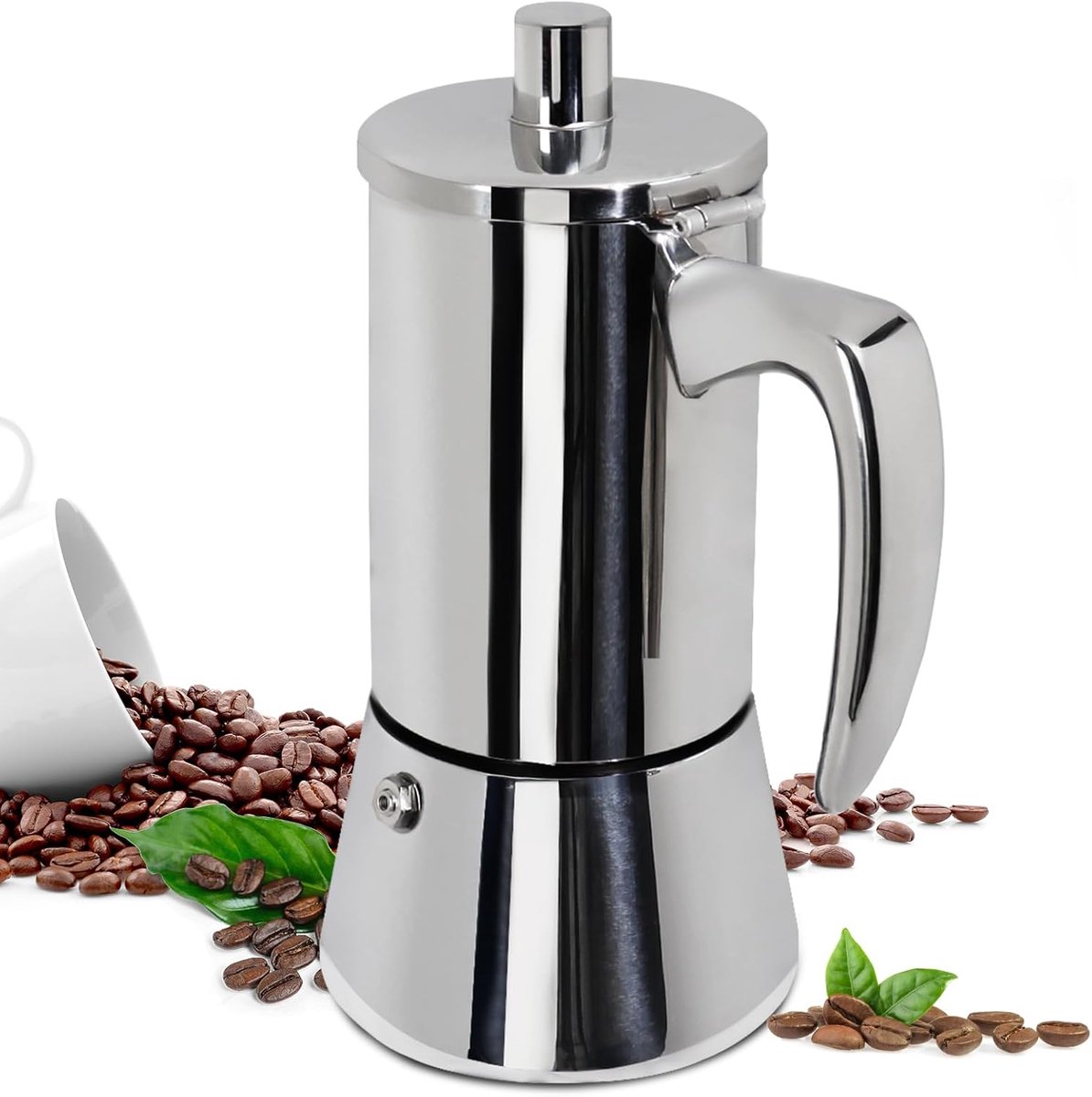 300ml 6-Kops Verdikte Moka Pot van 304 Roestvrijstaal - Italiaanse Espressomachine, Geschikt voor Inductiefornuizen, Draagbaar & Eenvoudig in Gebruik