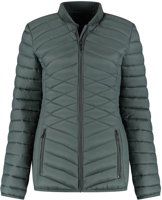 Groene Kjelvik outdoorjas met rits, diamantrobuplezier, ritssluitingen en opstaande kraag.