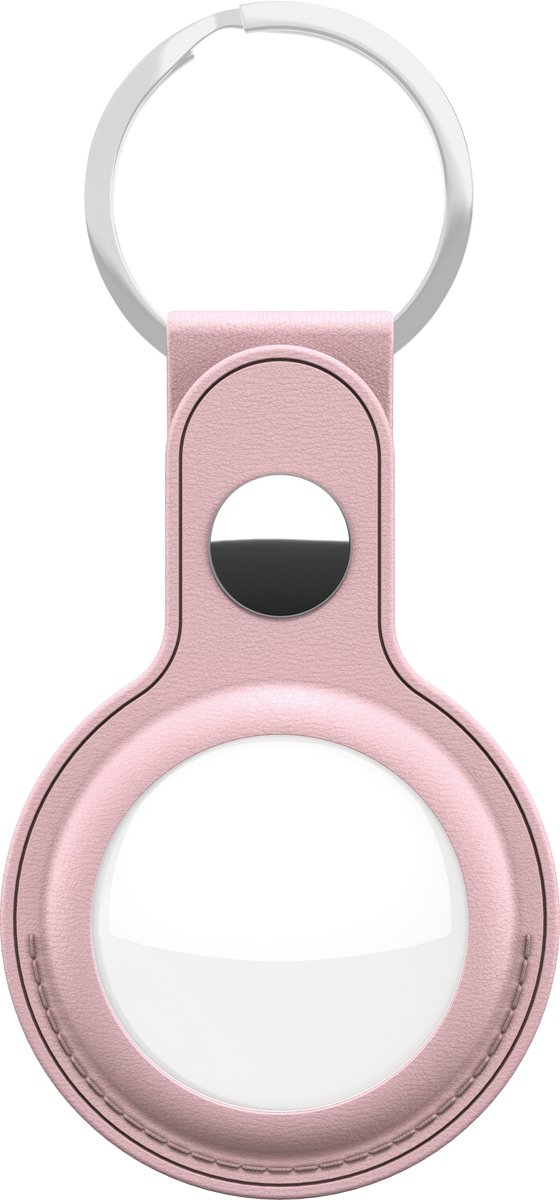 KeyBudz AirTag Sleutelring – Handgemaakt van Echt Leder – Veilige Pasvorm voor je AirTag – Inclusief Haak Stash Zakje - Roze