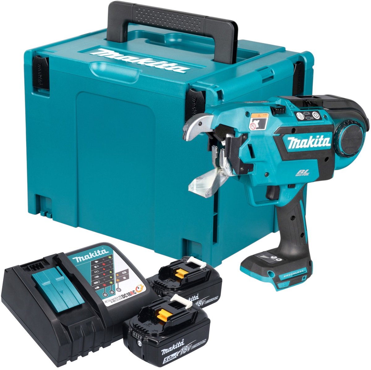 Makita DTR 181 RTJ accu-wapeningsverbinder 18 V 0,8 mm borstelloos + 2x accu 5,0 Ah + oplader + Makpac