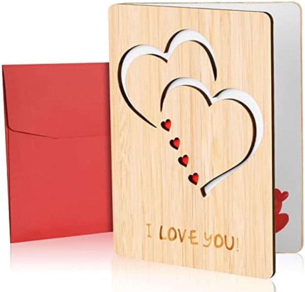 PromoHome Houten Wenskaart met Dubbel Hart - Uniek en Tijdloos Cadeau