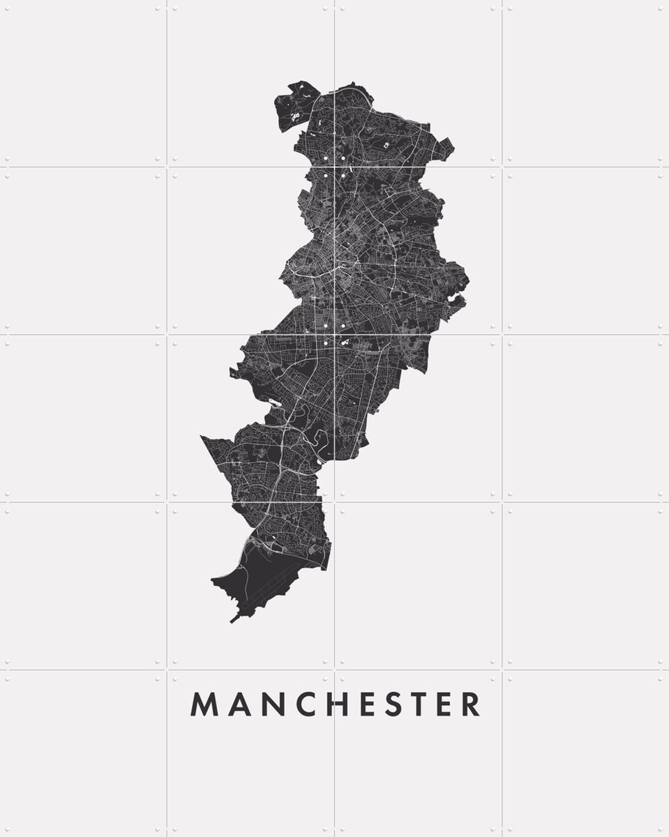 IXXI Manchester City Map, Kunst in Kaart - 80 x 100 cm - Gratis ophangtool - Grote wanddecoratie en posters - Minimalisme, Grafisch Ontwerp, Line art