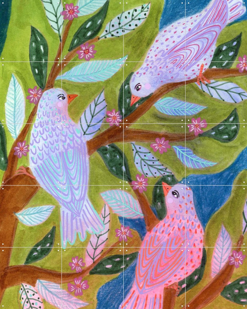 IXXI Flierefluiten, Kirsten Blom Art & Illustration - 80 x 100 cm - Gratis ophangtool - Grote wanddecoratie en posters - Kleurrijk, Illustraties