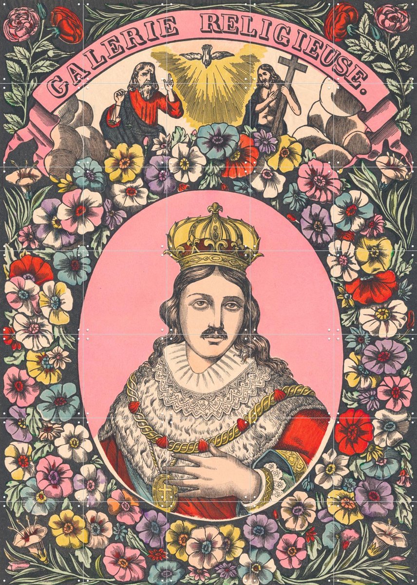 IXXI Louis, Aster Edition - 100 x 140 cm - Gratis ophangtool - Grote wanddecoratie en posters - Kleurrijk, Vintage, Illustraties, Woonkamer