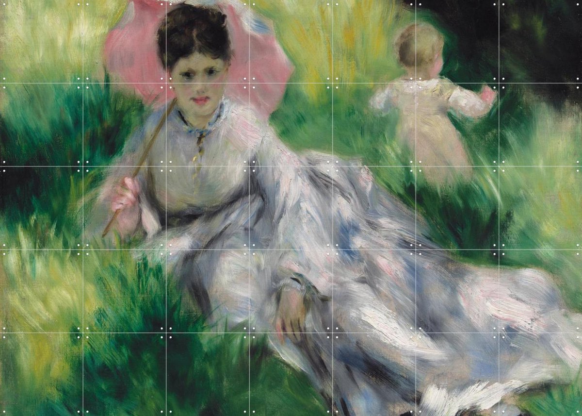 IXXI Woman with a Parasol and Small Child on a Sunlit Hillside, Pierre-Auguste Renoir & Museum of Fine Arts Boston - 140 x 100 cm - Gratis ophangtool