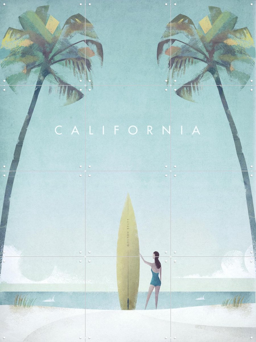 IXXI California, Henry Rivers - 60 x 80 cm - Gratis ophangtool - Grote wanddecoratie en posters - Illustraties, Minimalisme, Vintage, Woonkamer