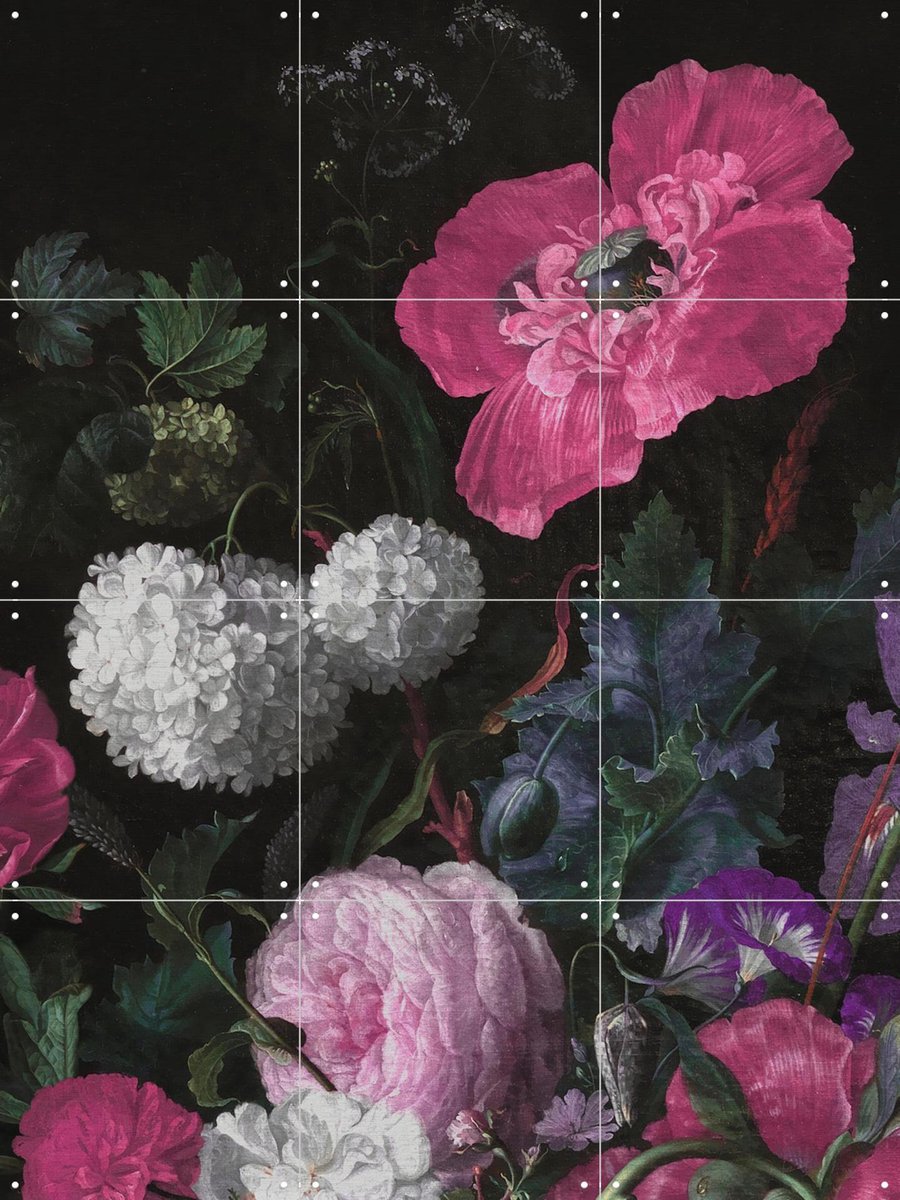 IXXI Golden Age Moody Florals I, Bloomery Decor - 60 x 80 cm - Gratis ophangtool - Grote wanddecoratie en posters - Klassiek, Naturalisme, Woonkamer