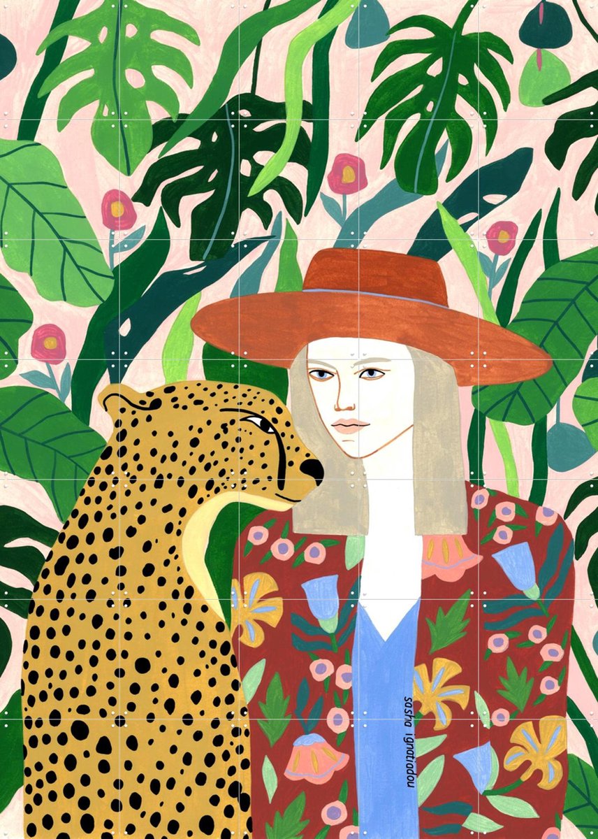 IXXI Safari, Sasha Ignatiadou - 100 x 140 cm - Gratis ophangtool - Grote wanddecoratie en posters - Pop art, Speels, Illustraties, Kleurrijk