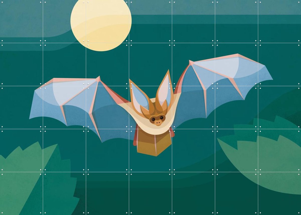 IXXI Vleermuis, Elke Uijtewaal - 140 x 100 cm - Gratis ophangtool - Grote wanddecoratie en posters - Digitale Kunst, Geometrische Kunst, Fantasierijk