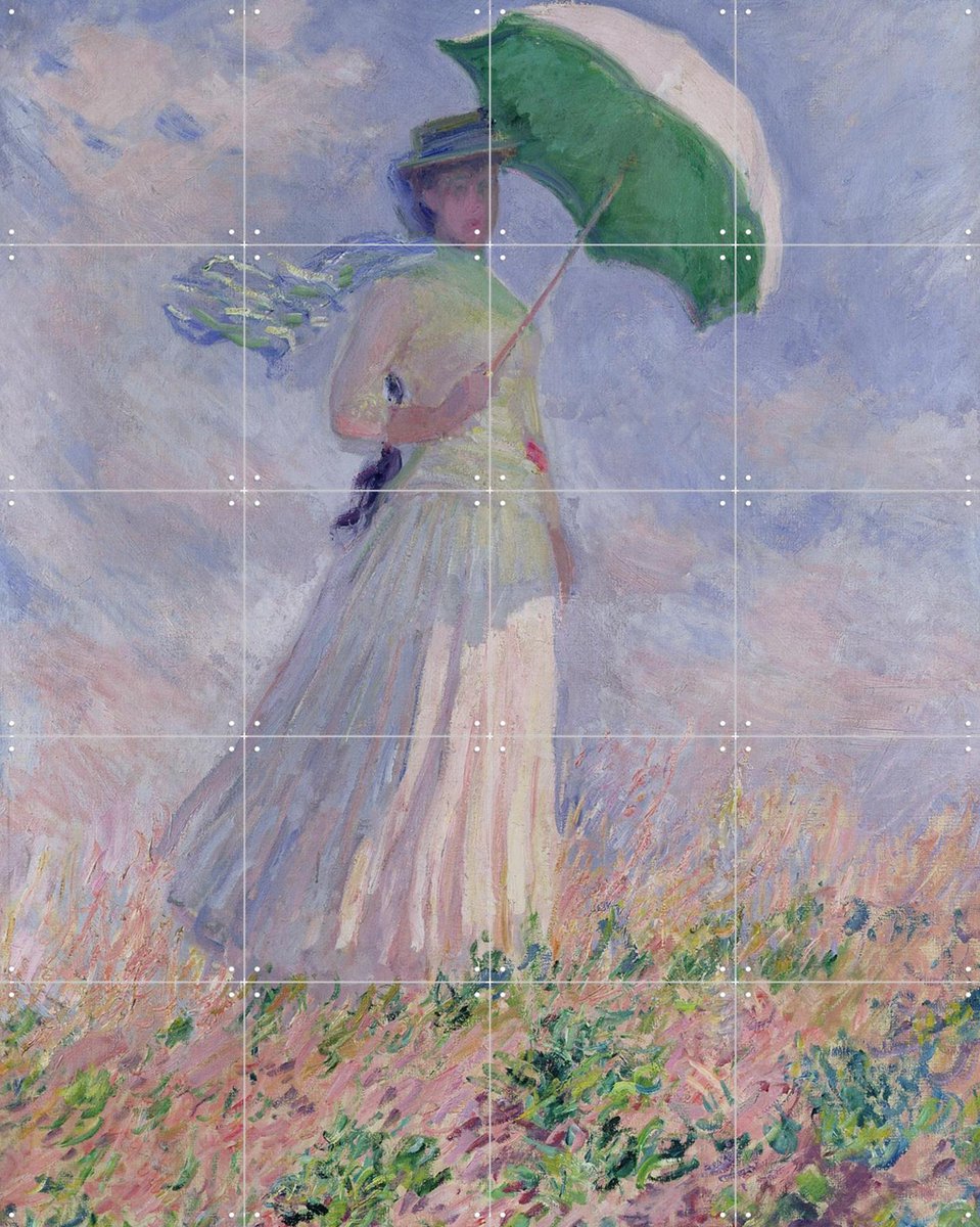 IXXI Women with a Parasol turned to the Right, Claude Monet & Bridgeman Images - 80 x 100 cm - Gratis ophangtool - Grote wanddecoratie en posters -
