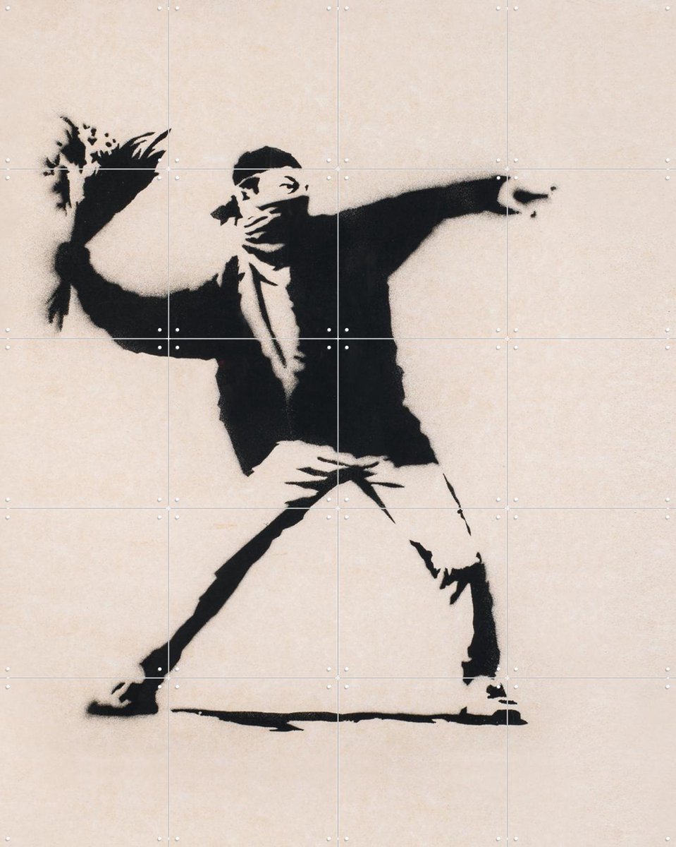 IXXI Love is in the Air, Banksy - 80 x 100 cm - Gratis ophangtool - Grote wanddecoratie en posters - Street art, Grafisch Ontwerp, Pop art, Houtsnede