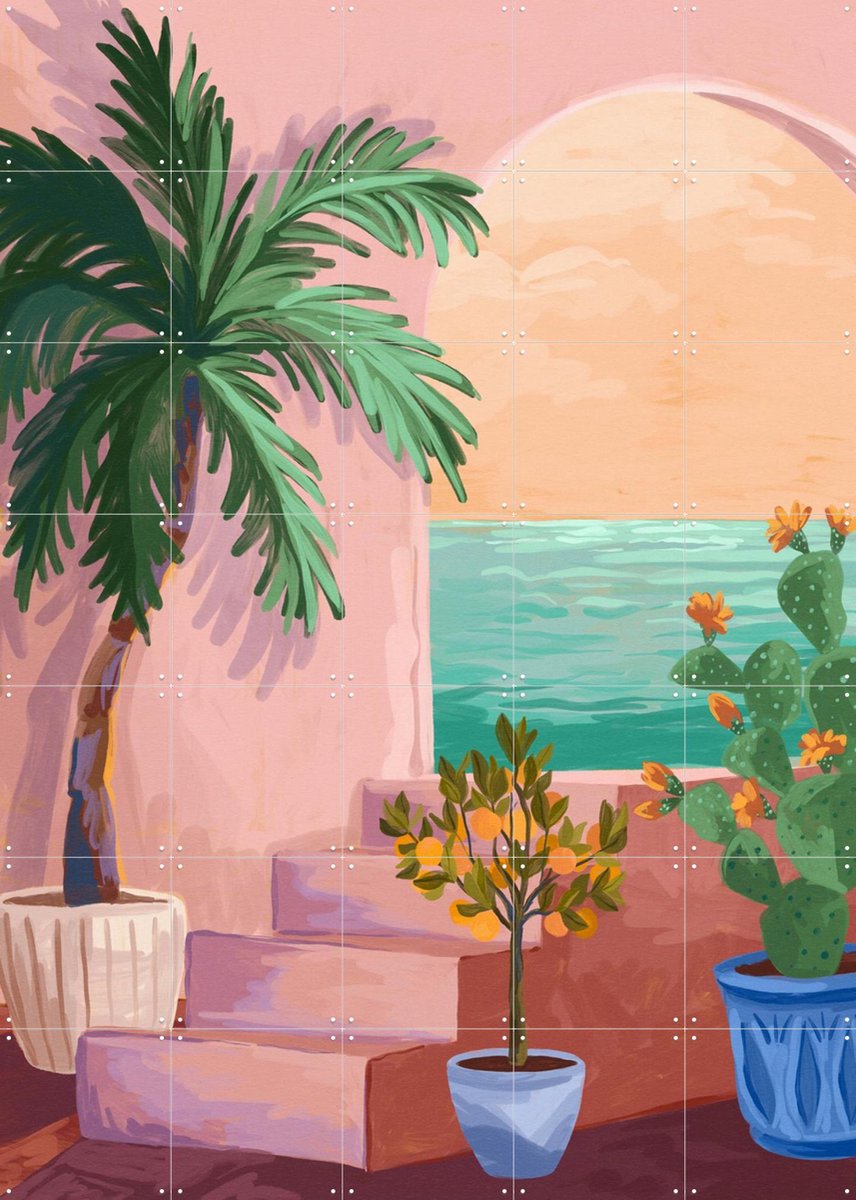 IXXI Stairway to Paradise, Goed Blauw - 100 x 140 cm - Gratis ophangtool - Grote wanddecoratie en posters - Digitale Kunst, Illustraties, Speels
