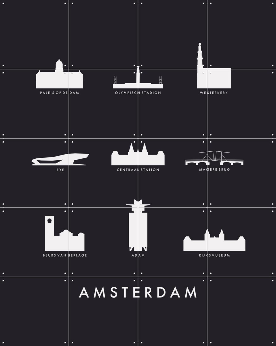 IXXI Amsterdam Architecture black, Kunst in Kaart - 80 x 100 cm - Gratis ophangtool - Grote wanddecoratie en posters - Grafisch Ontwerp, Minimalisme