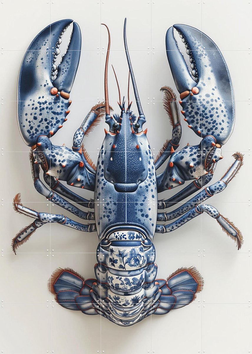 IXXI Delfts blauwe kreeft - Wit, Margriet Hulsker - 100 x 140 cm - Gratis ophangtool - Grote wanddecoratie en posters - Decoratieve kunsten