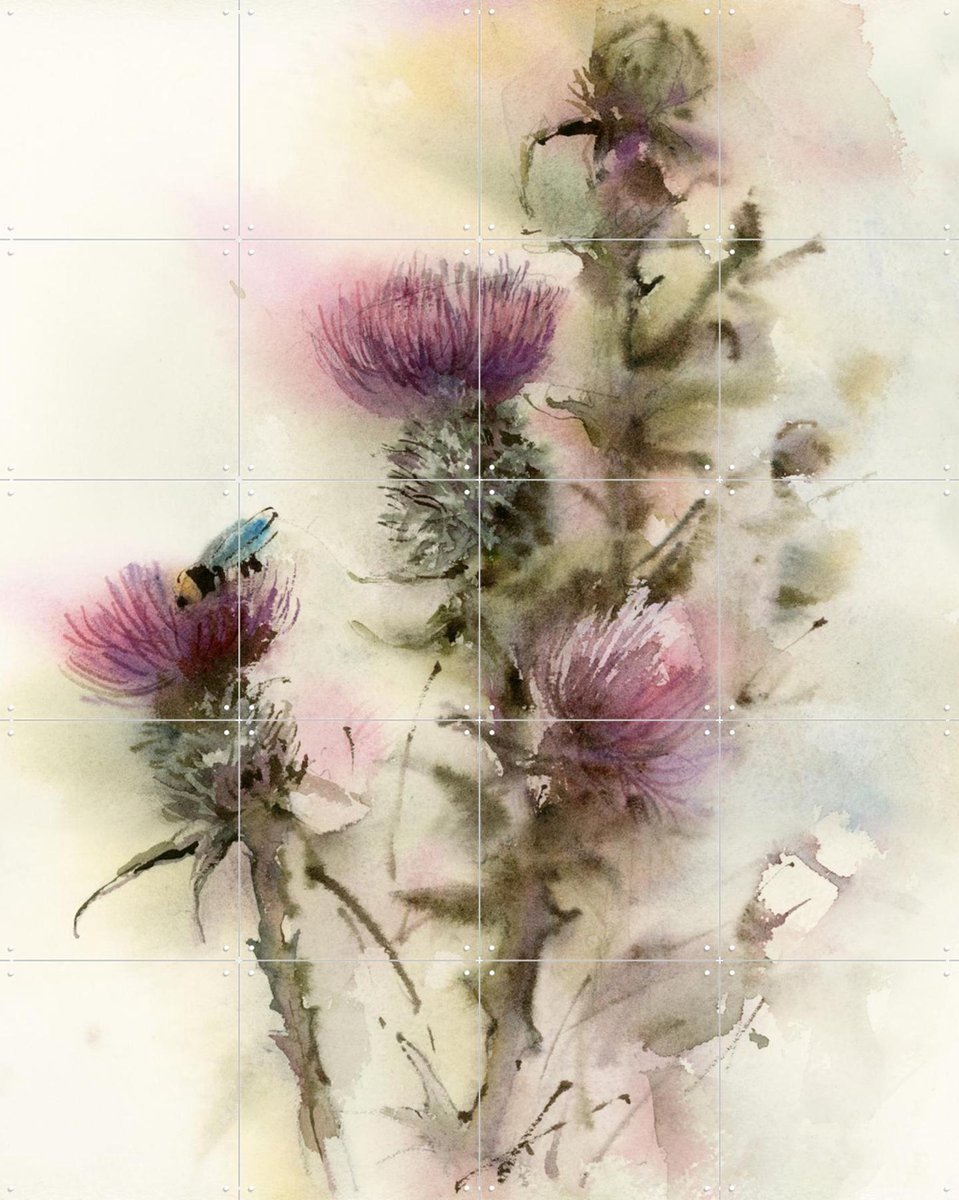 IXXI Thistles, Canot Stop Painting - 80 x 100 cm - Gratis ophangtool - Grote wanddecoratie en posters - Naturalisme, Aquarel, Impressionisme