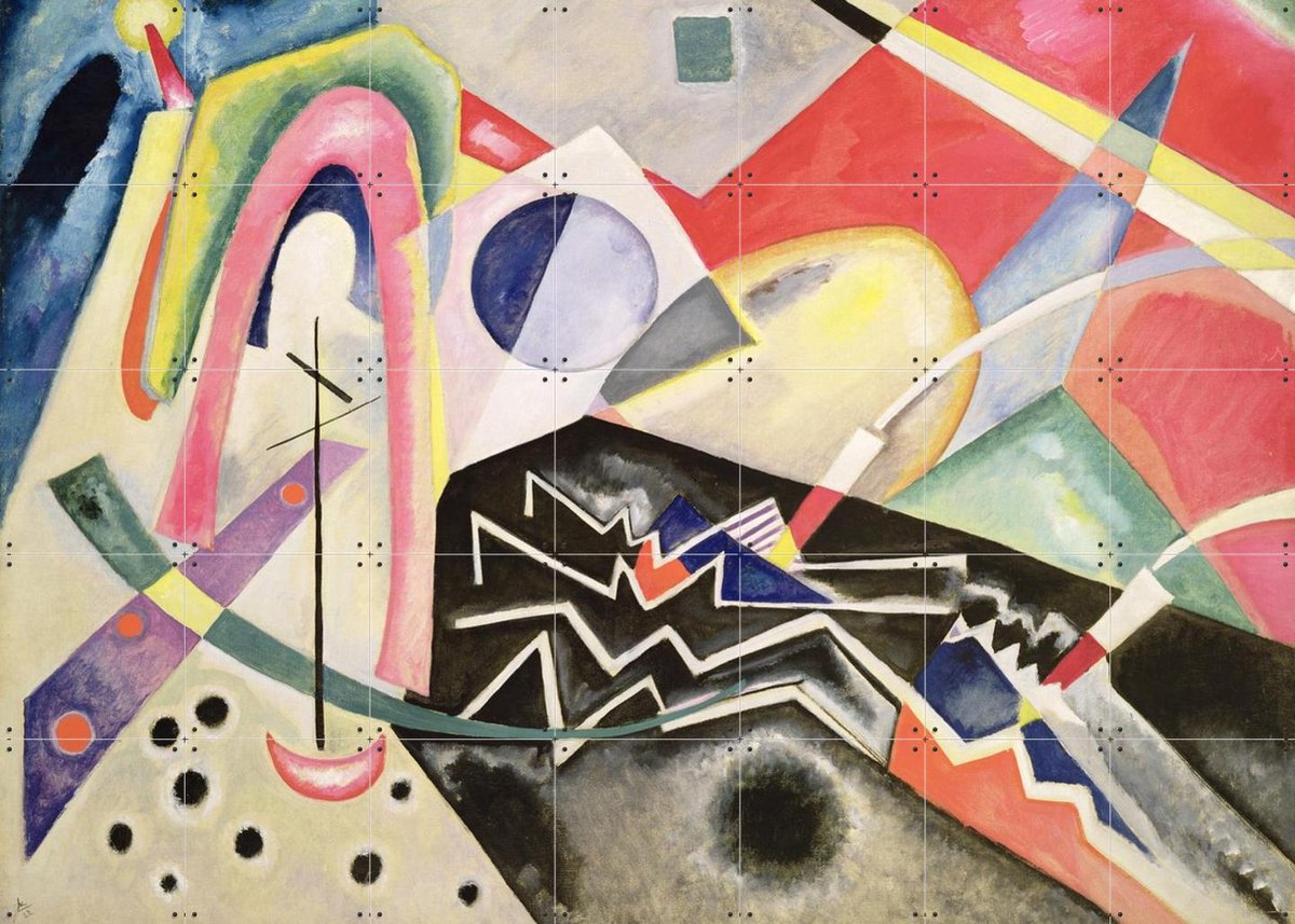 IXXI White Zig-Zags, Kandinsky & Bridgeman Images - 140 x 100 cm - Gratis ophangtool - Grote wanddecoratie en posters - Geometrische Kunst, Kleurrijk