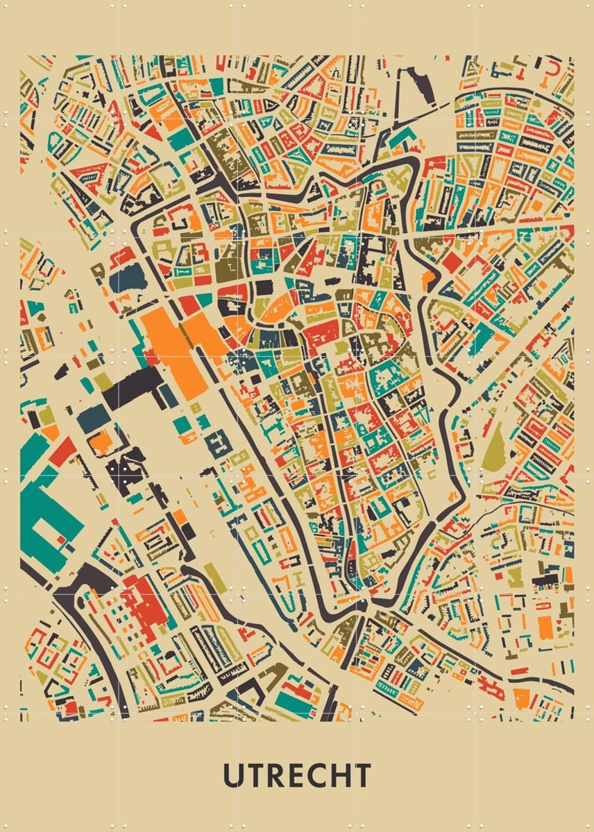 IXXI Utrecht Mosaic Map, Kunst in Kaart - 100 x 140 cm - Gratis ophangtool - Grote wanddecoratie en posters - Geometrische Kunst, Grafisch Ontwerp