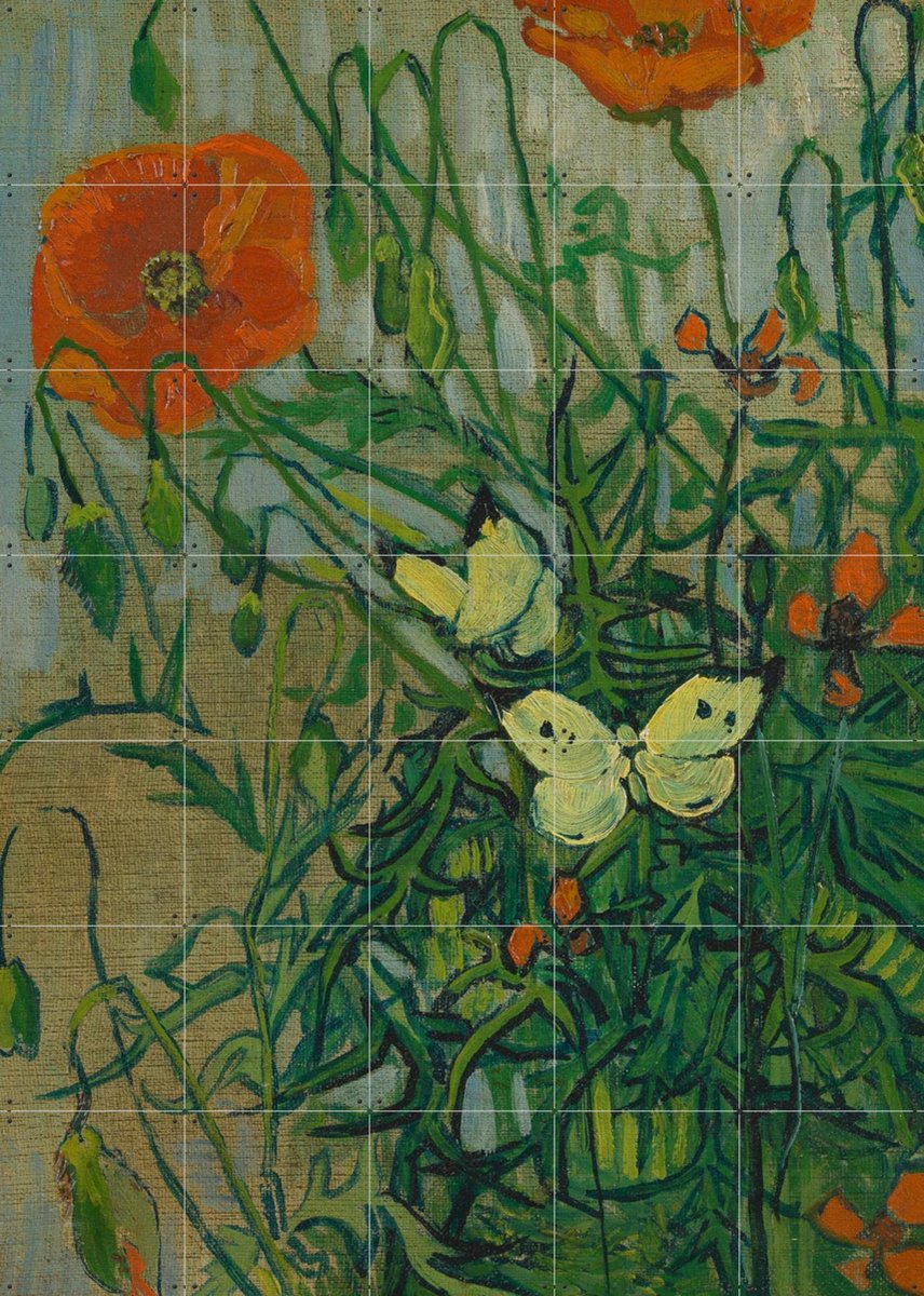 IXXI Vlinders en klaprozen (1889), Vincent van Gogh (1853 - 1890) & Van Gogh Museum - 100 x 140 cm - Gratis ophangtool - Grote wanddecoratie en