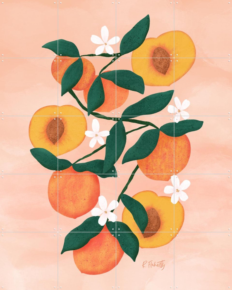 IXXI Summer Peaches Pink, Rebecca Flaherty - 80 x 100 cm - Gratis ophangtool - Grote wanddecoratie en posters - Illustraties, Kleurrijk, Speels