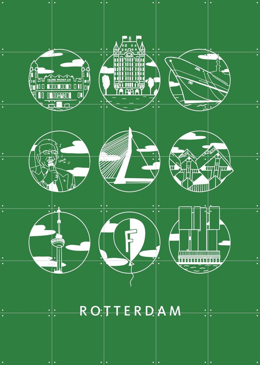 IXXI Rotterdam Icons - Mono, Art Studio Jet & Kunst in Kaart - 100 x 140 cm - Gratis ophangtool - Grote wanddecoratie en posters - Illustraties