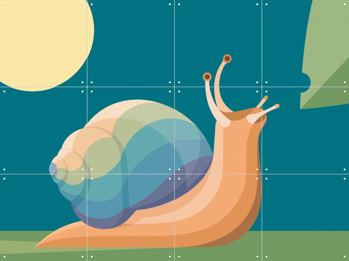 IXXI Slak, Elke Uijtewaal - 80 x 60 cm - Gratis ophangtool - Grote wanddecoratie en posters - Speels, Cartoonesk, Illustraties, Grafisch Ontwerp
