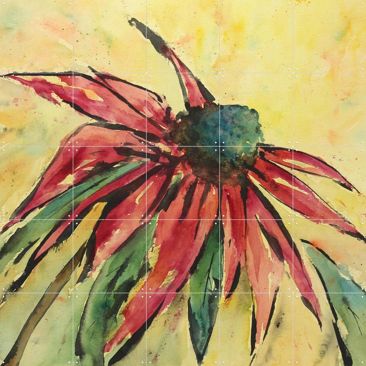 IXXI The Red Wild Flower, Natalie Bruns - 100 x 100 cm - Gratis ophangtool - Grote wanddecoratie en posters - Aquarel, Kleurrijk, Impressionisme