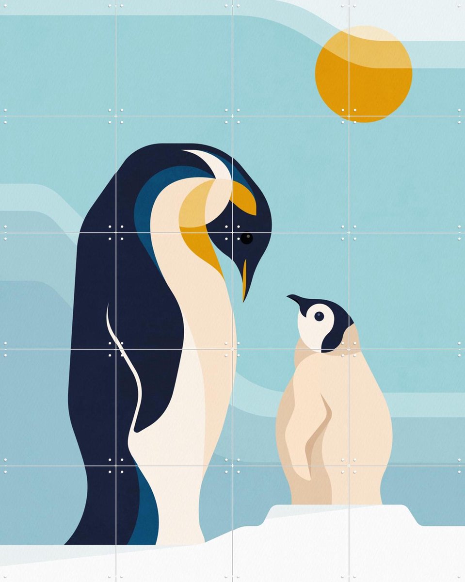 IXXI Pinguins, Elke Uijtewaal - 80 x 100 cm - Gratis ophangtool - Grote wanddecoratie en posters - Geometrische Kunst, Digitale Kunst, Illustraties