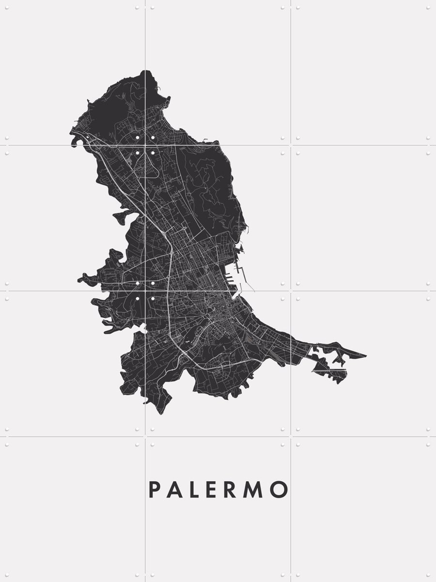 IXXI Palermo City Map, Kunst in Kaart - 60 x 80 cm - Gratis ophangtool - Grote wanddecoratie en posters - Minimalisme, Grafisch Ontwerp, Technische