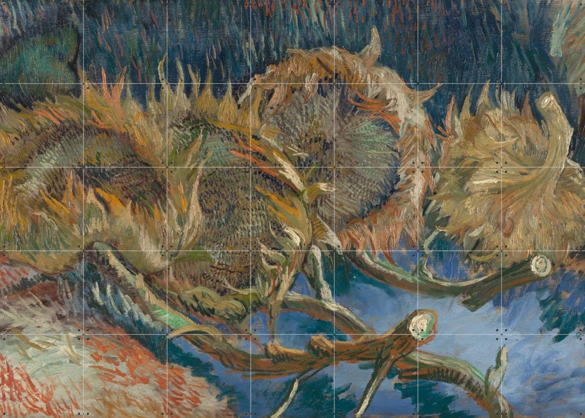 IXXI Vier uitgebloeide zonnebloemen, Vincent van Gogh (1853 - 1890) & Kröller-Müller Museum - 140 x 100 cm - Gratis ophangtool - Grote wanddecoratie