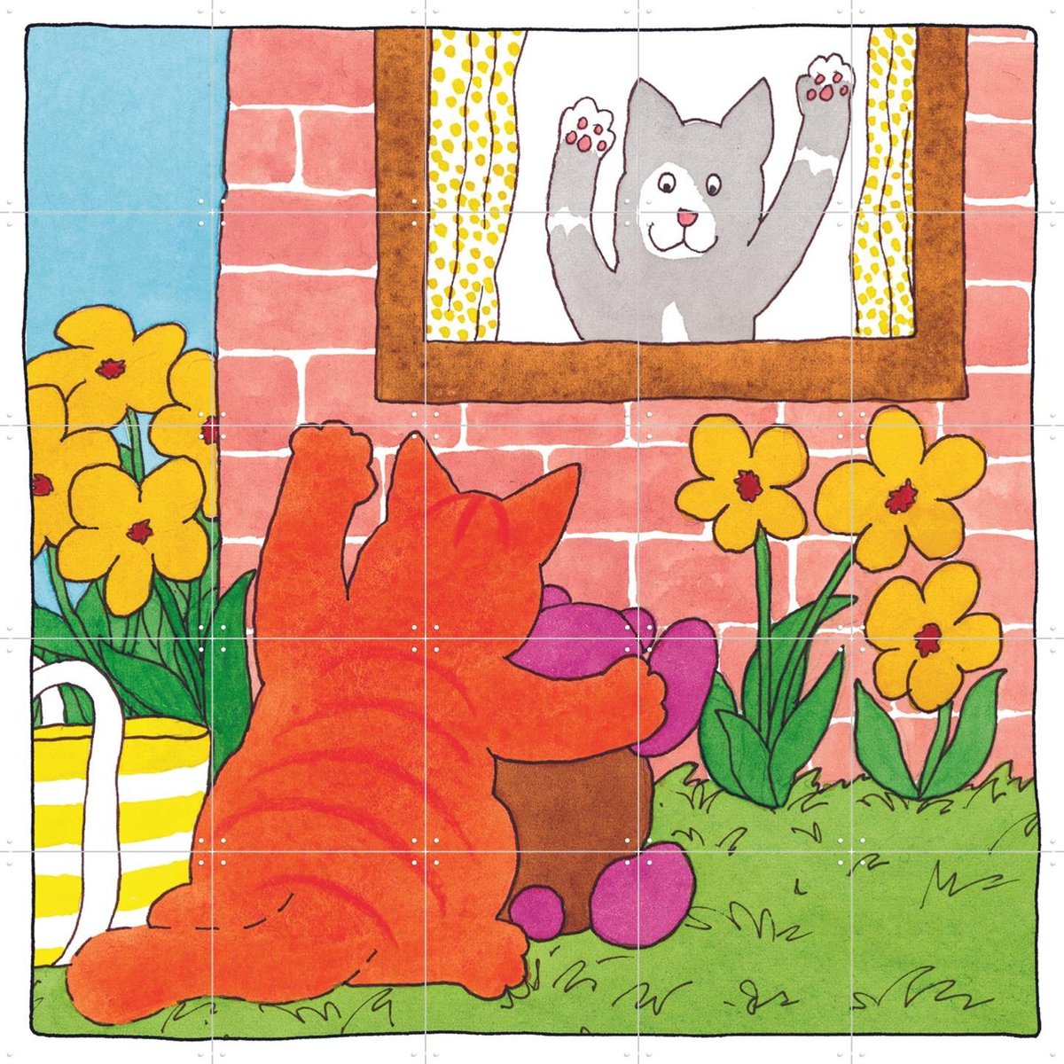 IXXI Dikkie Dik Zwaait, Dikkie Dik - 100 x 100 cm - Gratis ophangtool - Grote wanddecoratie en posters - Cartoonesk, Illustraties, Speels, Kleurrijk