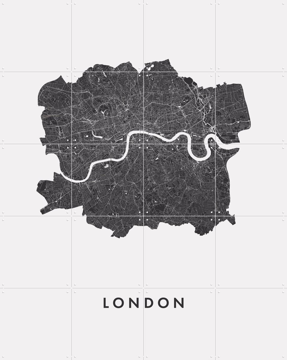 IXXI London City Map, Kunst in Kaart - 80 x 100 cm - Gratis ophangtool - Grote wanddecoratie en posters - Technische Tekening, Minimalisme, Grafisch