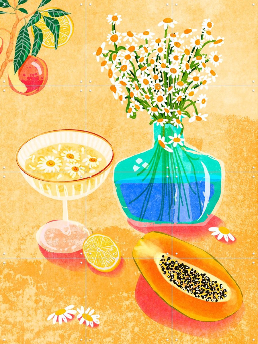 IXXI Still Life Summer Vibes, Raissa Oltmanns - 60 x 80 cm - Gratis ophangtool - Grote wanddecoratie en posters - Illustraties, Kleurrijk, Speels