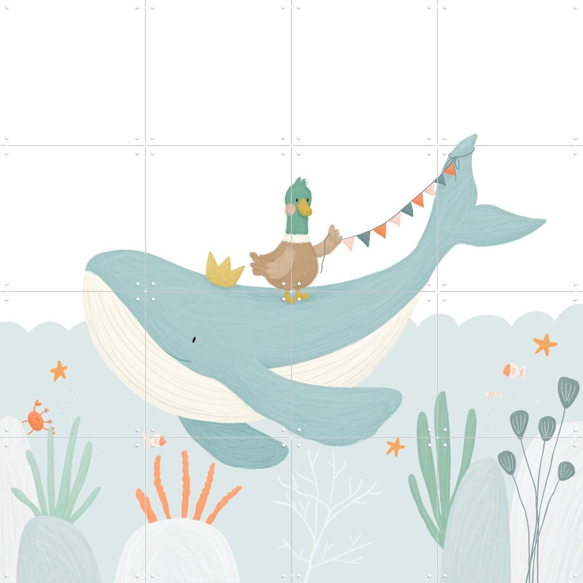 IXXI Walrus And Duck, Studio Phie - 80 x 80 cm - Gratis ophangtool - Grote wanddecoratie en posters - Illustraties, Speels, Cartoonesk, Fantasierijk