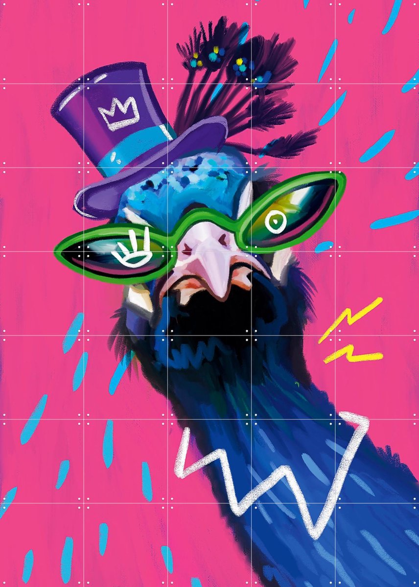 IXXI Party Peacock, Pop-art by Tadej - 100 x 140 cm - Gratis ophangtool - Grote wanddecoratie en posters - Illustraties, Kleurrijk, Pop art, Digitale
