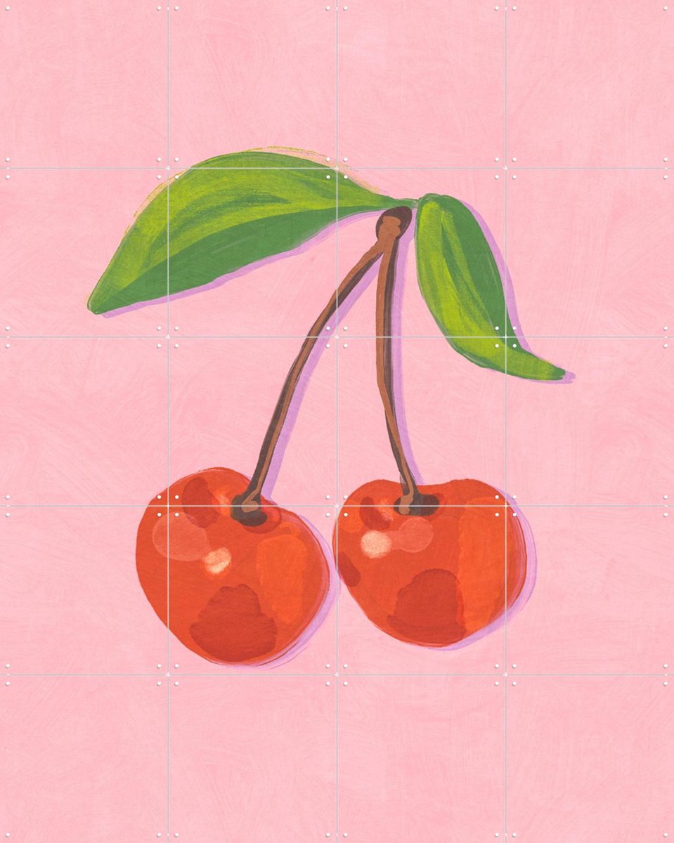 IXXI Cherries, Gigi Rosado - 80 x 100 cm - Gratis ophangtool - Grote wanddecoratie en posters - Speels, Kleurrijk, Illustraties, Keuken, Kinderkamer