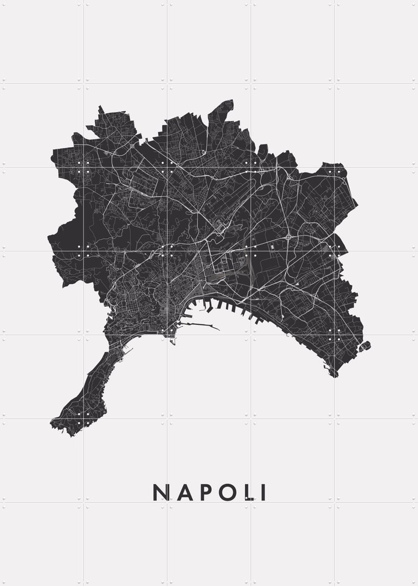 IXXI Napoli City Map, Kunst in Kaart - 100 x 140 cm - Gratis ophangtool - Grote wanddecoratie en posters - Grafisch Ontwerp, Technische Tekening
