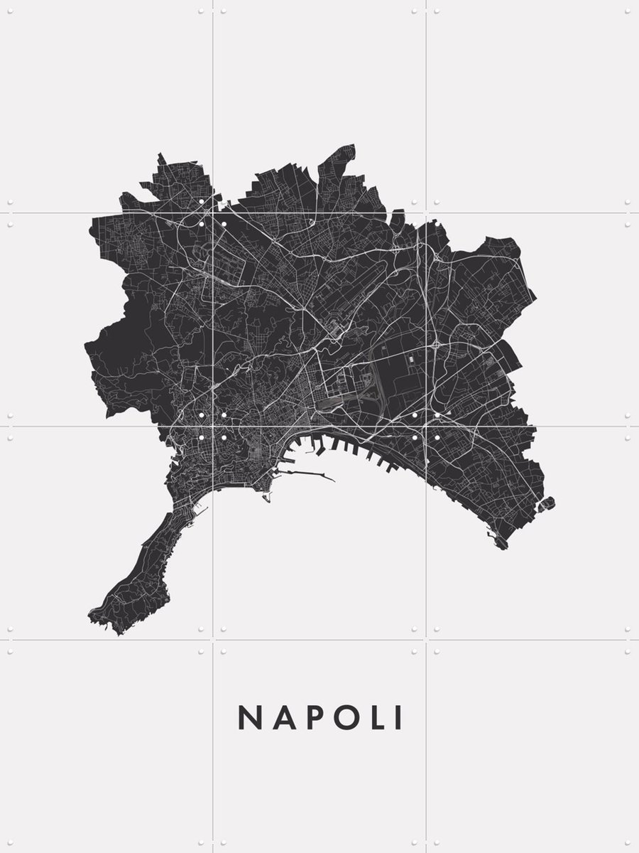 IXXI Napoli City Map, Kunst in Kaart - 60 x 80 cm - Gratis ophangtool - Grote wanddecoratie en posters - Grafisch Ontwerp, Technische Tekening