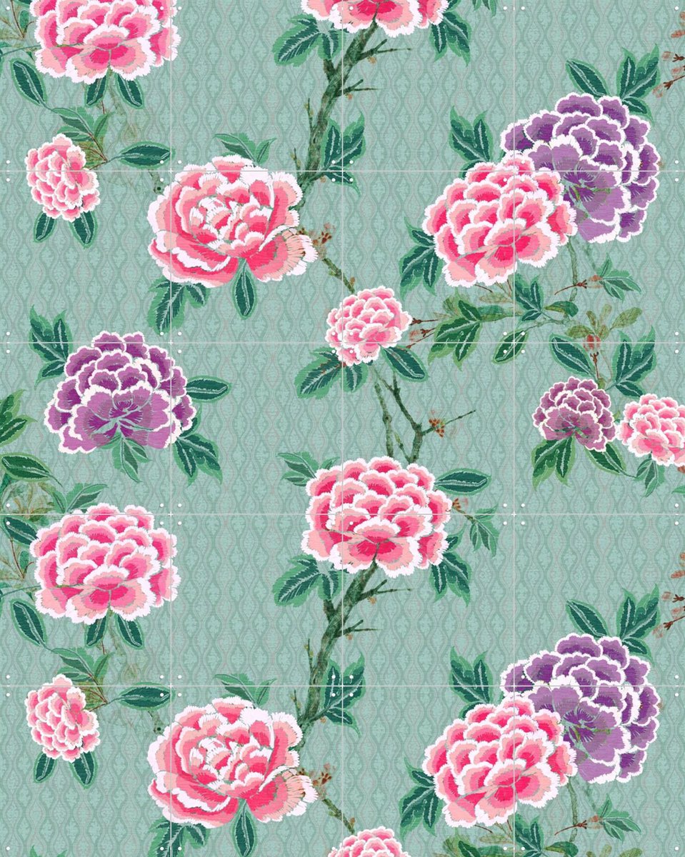 IXXI Chinoiserie Peonie Florals, Bloomery Decor - 80 x 100 cm - Gratis ophangtool - Grote wanddecoratie en posters - Illustraties, Kleurrijk, Vintage