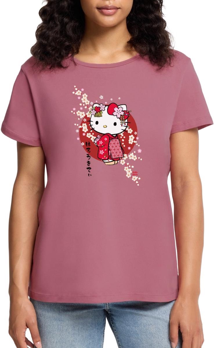 Hello Kitty In Een Rode Kimono En Kersenbloesems Premium T Shirt Dames