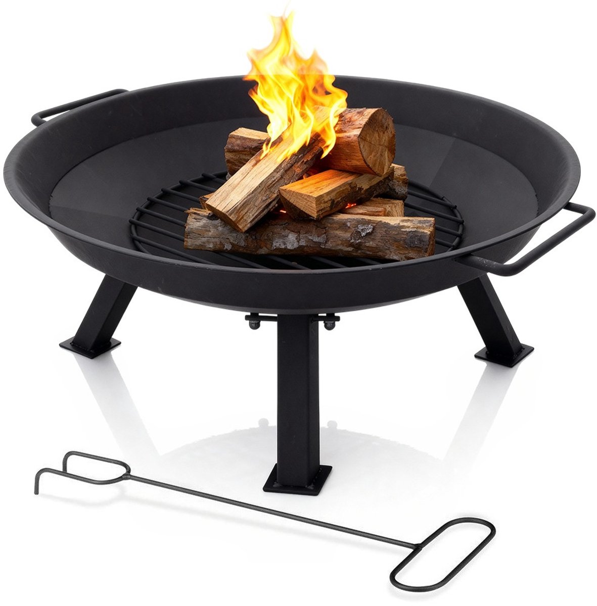 Vuurschaal met Handgrepen met Pook 56 cm - Vuurkorf - Tuinhaard - voor Buiten - Tuin - Terras
