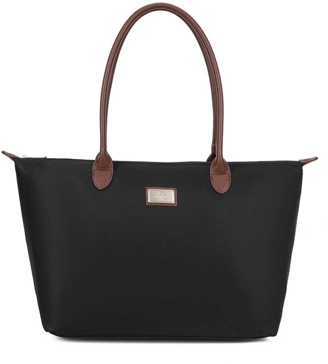 Gallantry® Grote Dames Schoudertas – Ruime Shopper Tas met Rits – Handtas met Bruine Handvatten – Werk Tas voor Laptop, School & Dagelijks Gebruik - Zwart