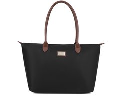 Gallantry® Grote Dames Schoudertas – Ruime Shopper Tas met Rits – Handtas met Bruine Handvatten – Werk Tas voor Laptop, School & Dagelijks Gebruik - Zwart