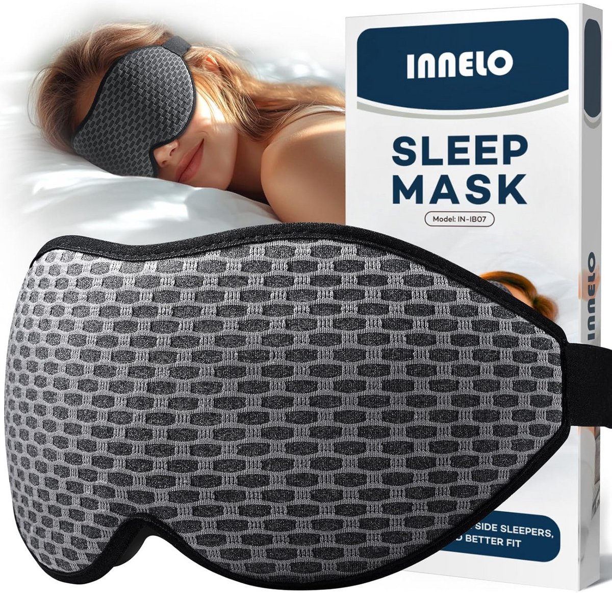 Ergonomisch 3D slaapmasker voor heren en dames - 100% lichtblokkering, ideaal voor zijslapers, comfortabel voor reizen