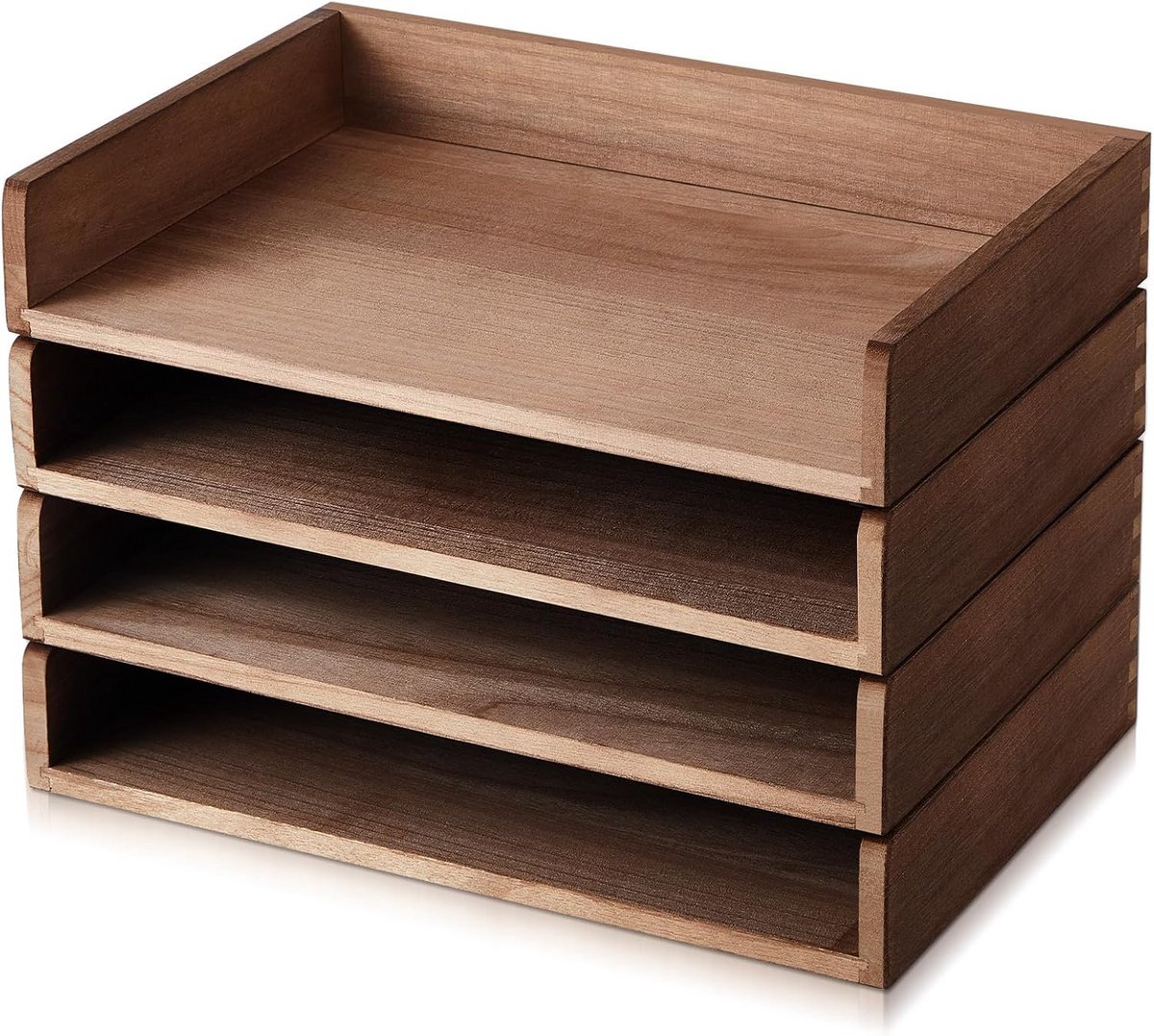 4 Stuks Stapelbare Papieren Lade - Houten Bureau Organizer voor Post en Documenten